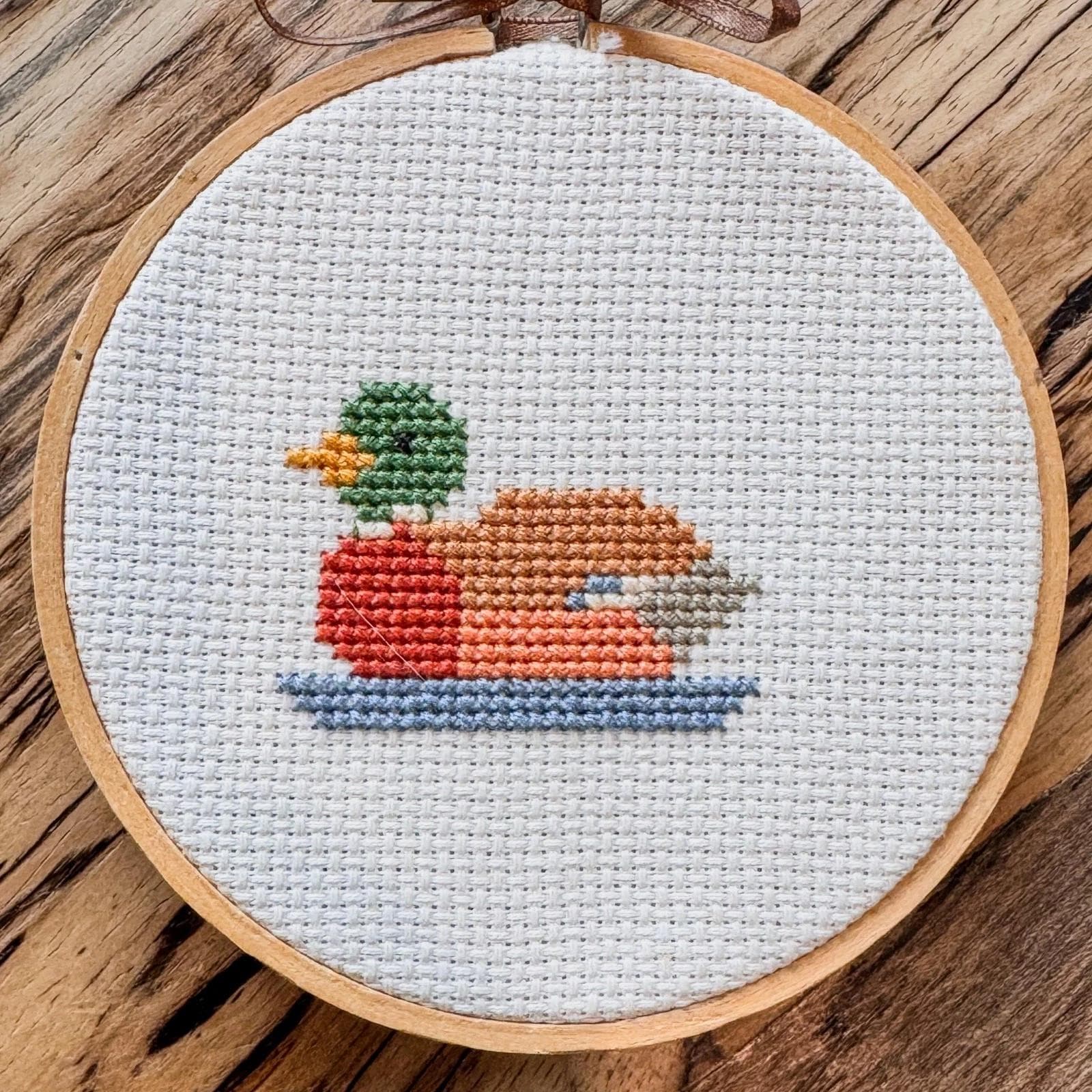 Cross stitch hoop and colorful floss at the studio