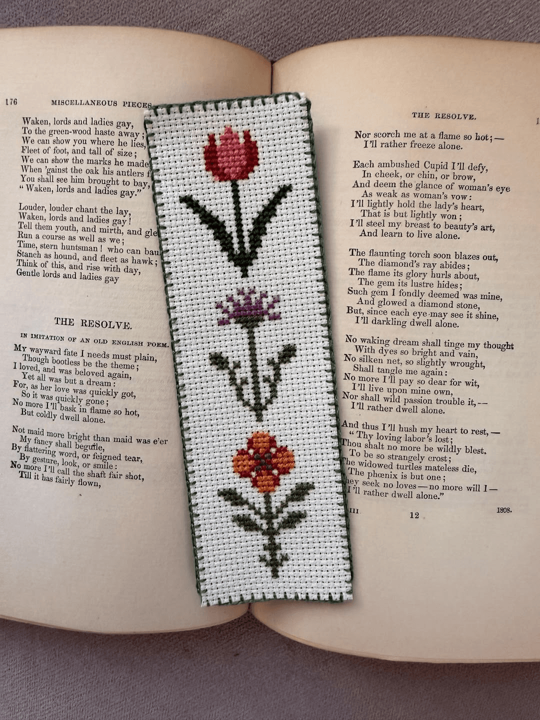 Cross stitch bookmark details and floss