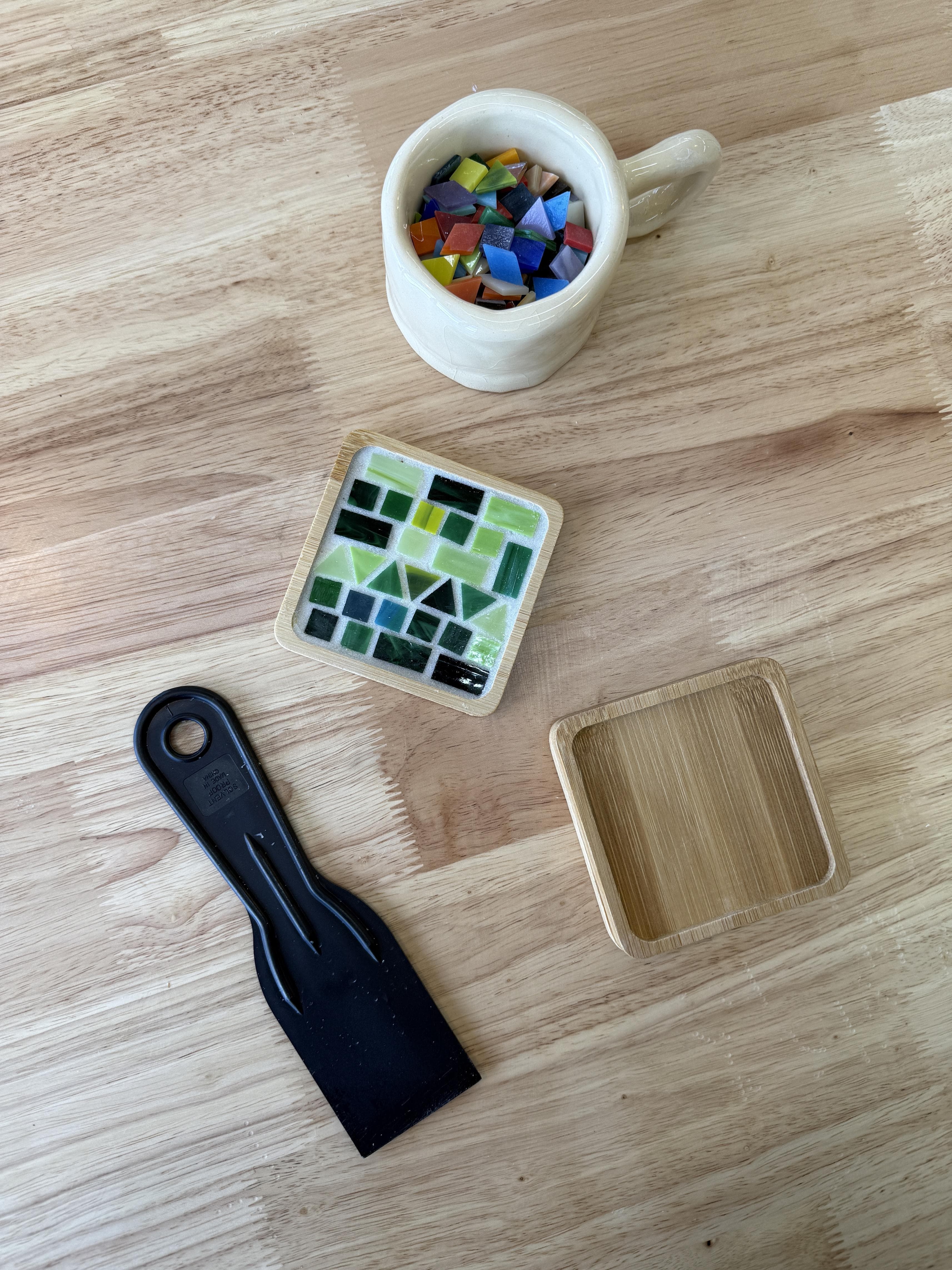 Mosaic coasters workshop at Mixed Mediums Chicago
