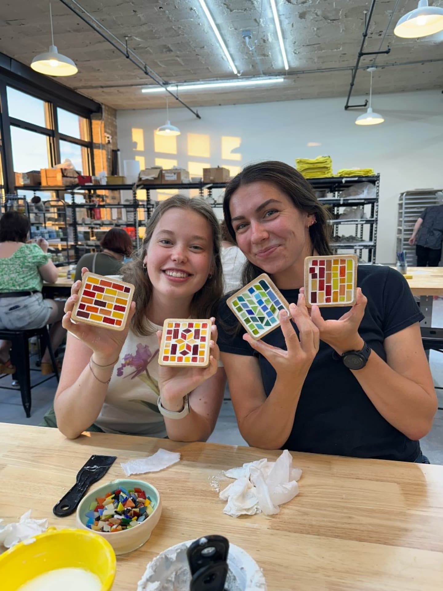 Mosaic coasters workshop at Mixed Mediums Chicago